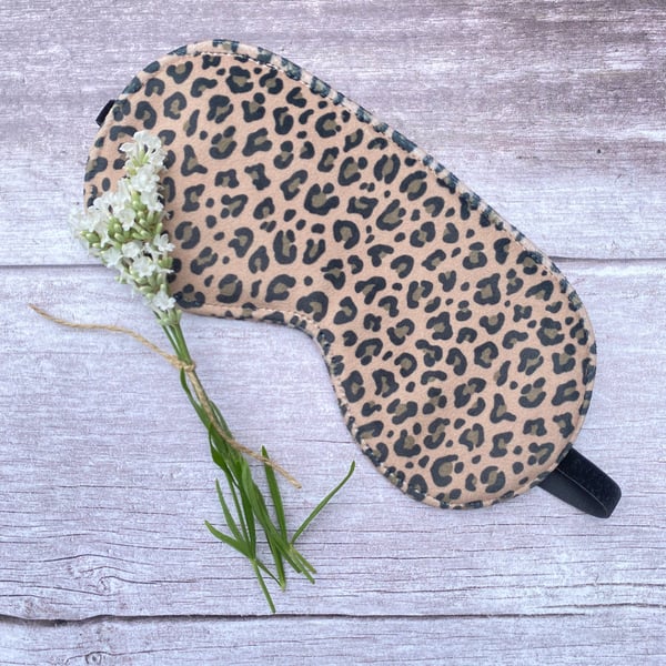 Plush Velvet Brown Leopard Animal Print Sleep Eye Mask Travel Soft Comfy