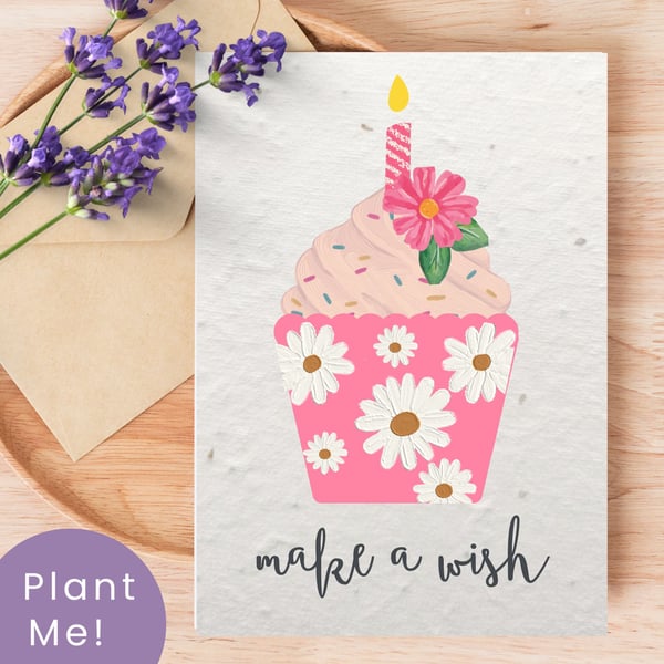 Plantable Cupcake Birthday Card, Wildflower Seed Paper
