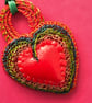 Large red rubber and wire heart pendant from recycled materials - Image 3