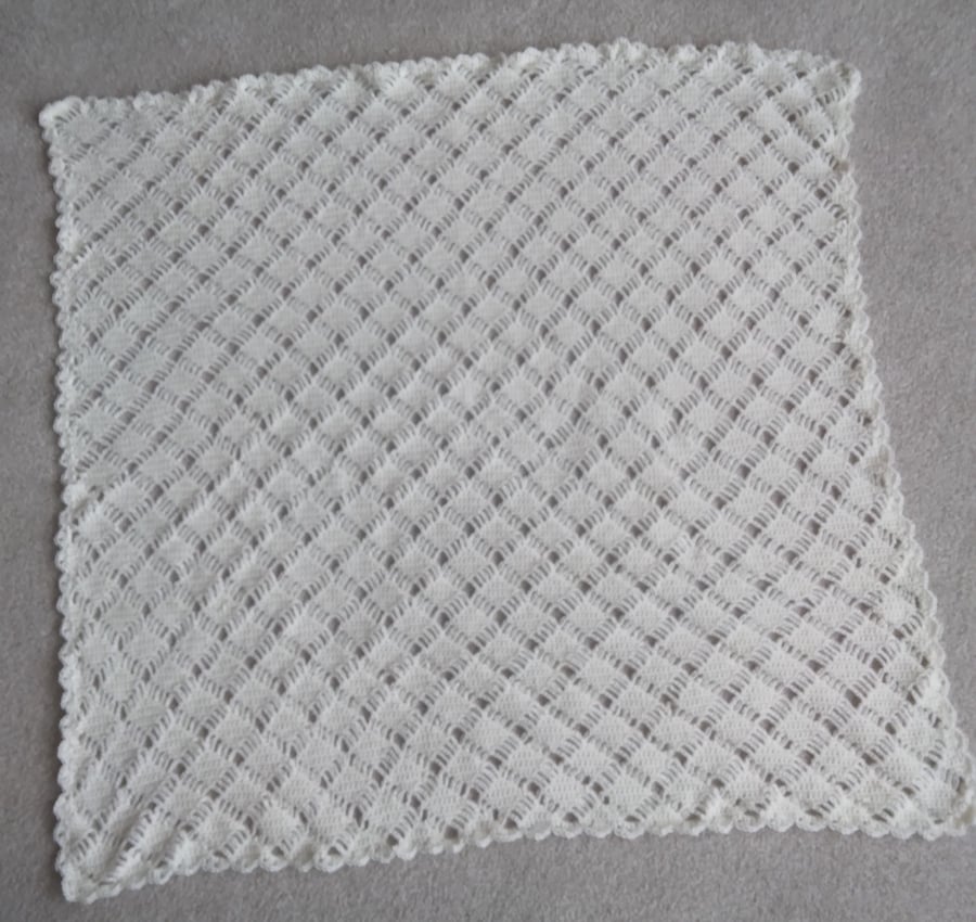 Crochet baby blanket, shawl white merino blend wool