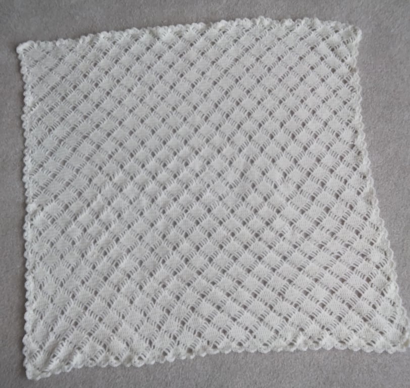 Crochet baby blanket, shawl white merino blend wool