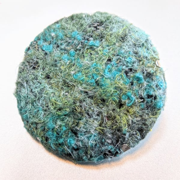 Blue Green Abstract Embellished Recycled Textile 50mm Brooches