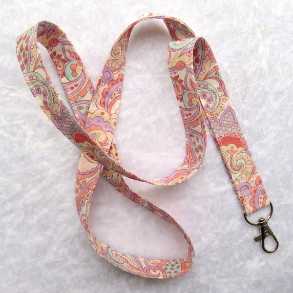 Liberty Tana Lawn lanyard, with swivel lobster clip, paisley