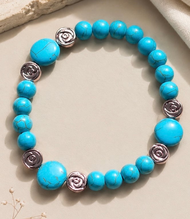 Turquoise & Rose Gold Stretch Bracelet 