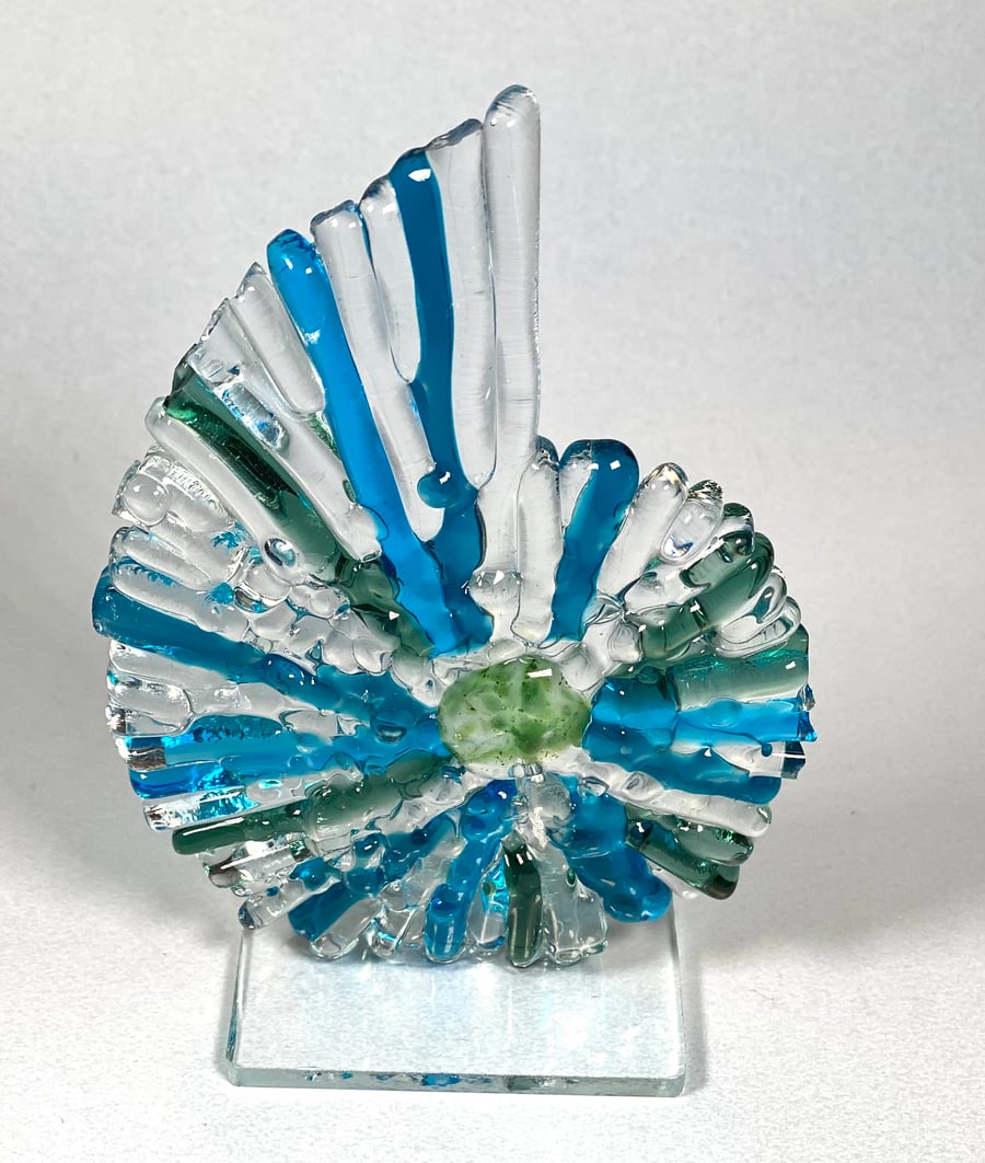 Fused glass ammonite sculpture-ornament