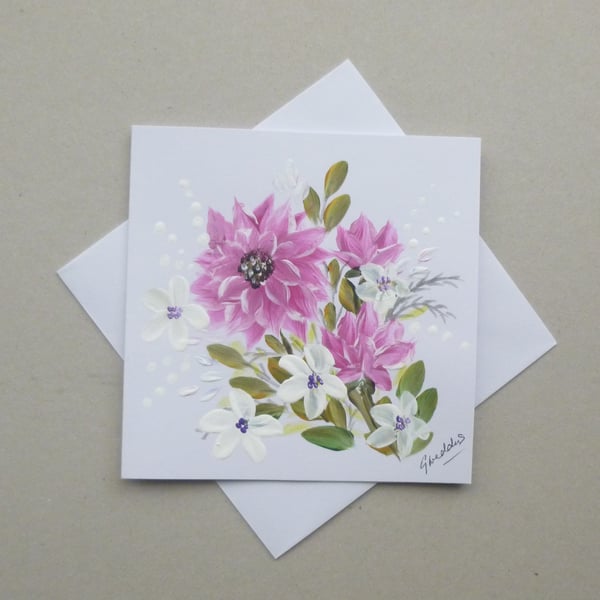hand painted floral greetings card ( ref A26 D2 )
