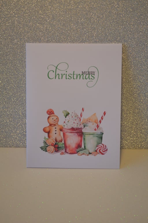 Merry Christmas Card – Festive Holiday Greeting with Gingerbread & Hot cocoa