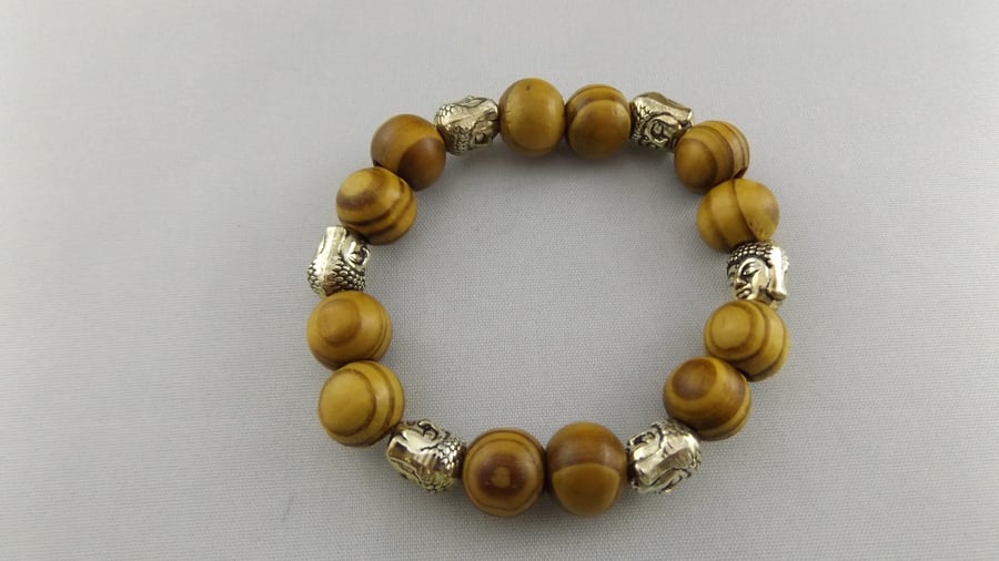 Unisex Burly Wood Beaded Buddha head bracelet