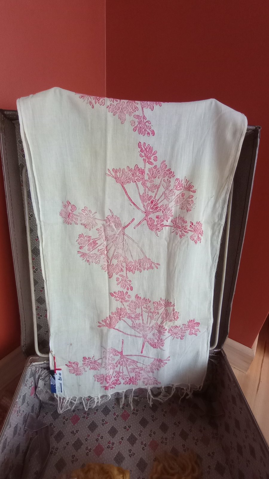 Plant Dyed seed head Block Printed Organic Cotton Scarf
