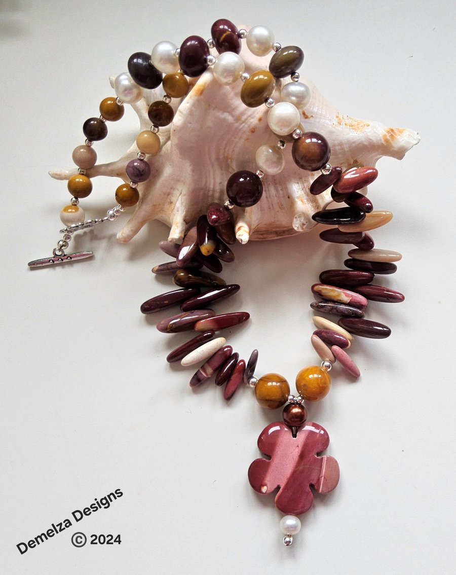 Mookite, Natural Culture Pearls, Necklace 