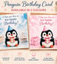 Penguin Birthday Card - Pearl Embellishment, Kraft Envelope