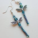 Teal Dragonfly handmade beaded earrings. 