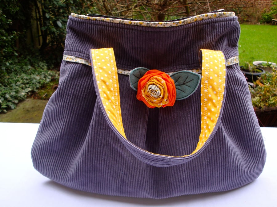 Handmade Grey Corduroy shoulder bag - shabby ... - Folksy