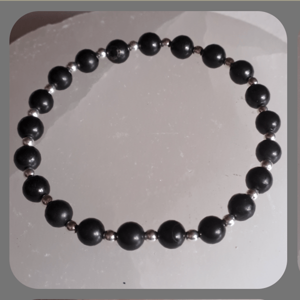 Shungite and sterling silver bracelet