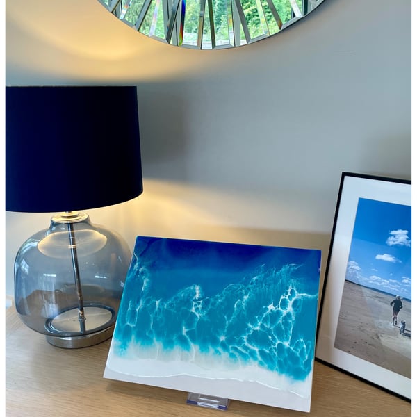 Resin wave art picture on birch wood panel