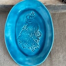 Handmade ceramic peacock dish, pottery tray, peacock plate