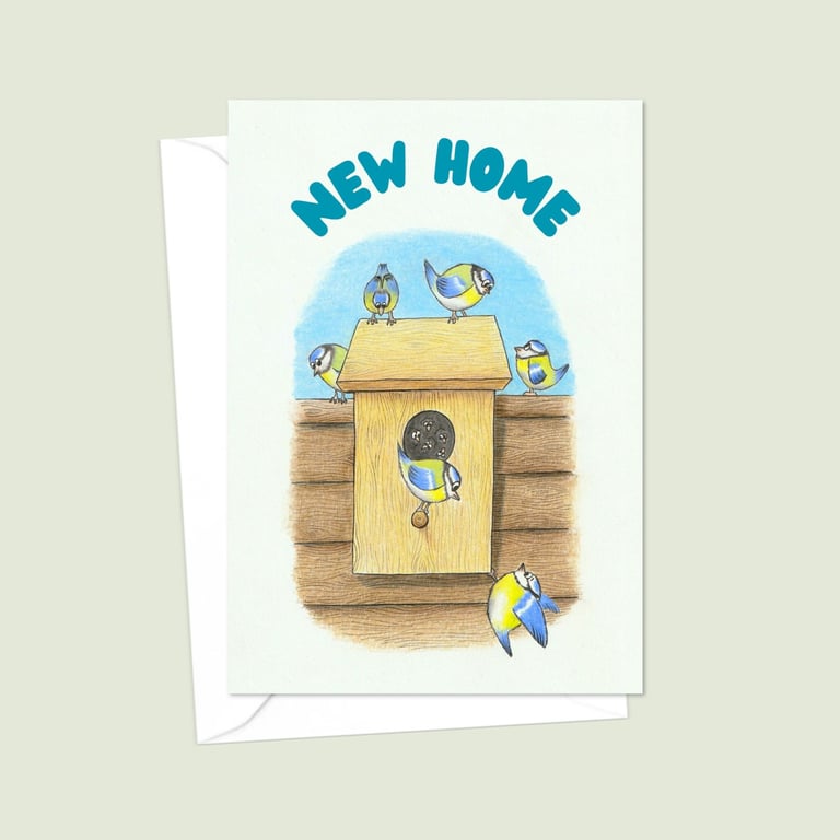New Home Greeting Card: Garden Birds Pencil Illustration (901)
