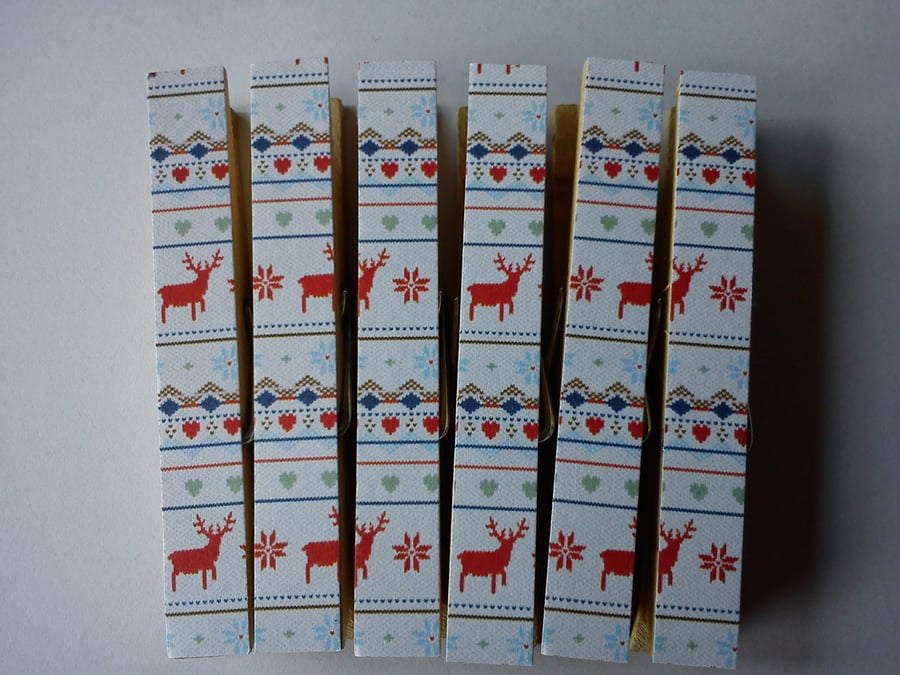 50% off SALE Scandinavian Christmas Sweater decorated card pegs magnets