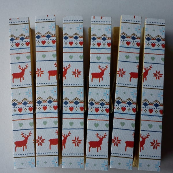 50% off SALE Scandinavian Christmas Sweater decorated card pegs magnets