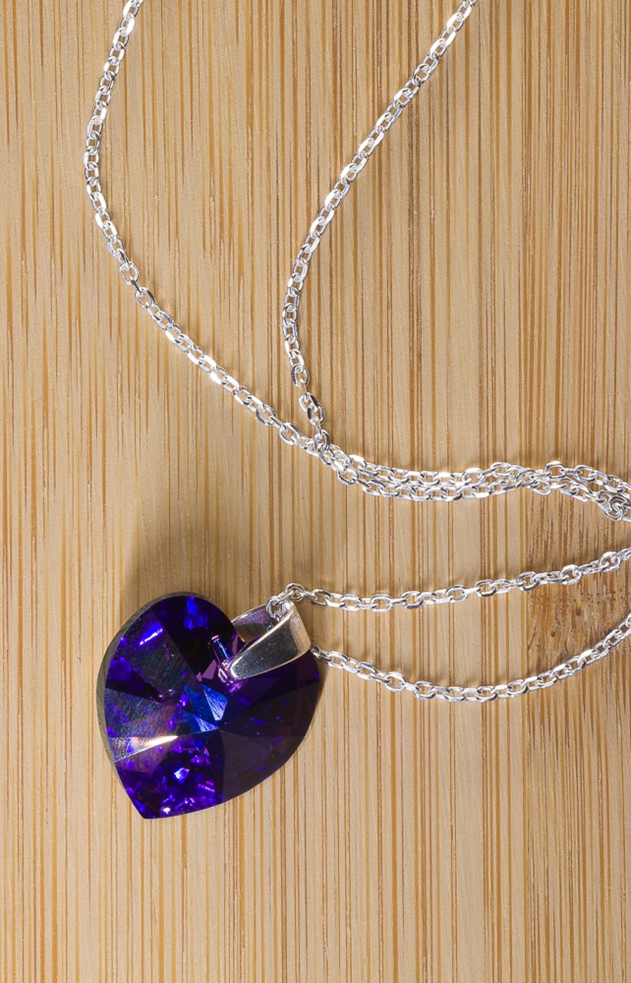 Necklace Purple Swarovski Heart Pendant on Sterling Silver Chain