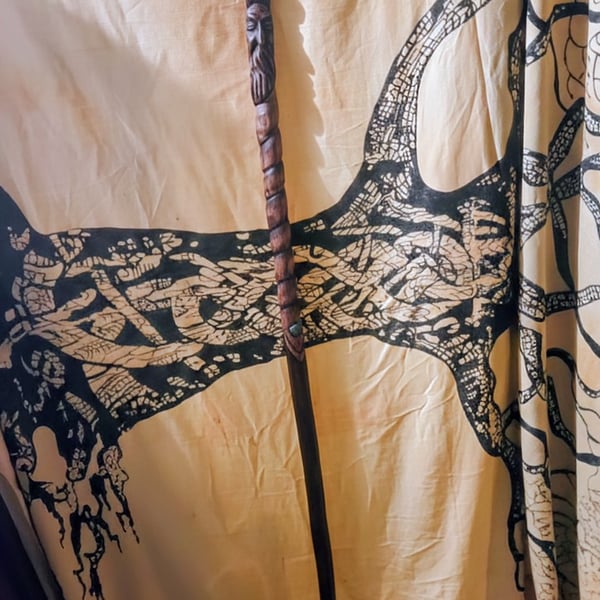 Hand-Carved Wood Spirit Staff