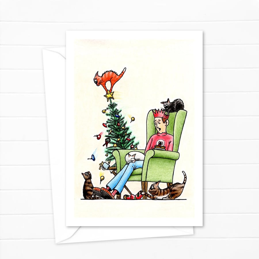 Cats Christmas Card: Hand Drawn Playful Kittens Illustration (608)