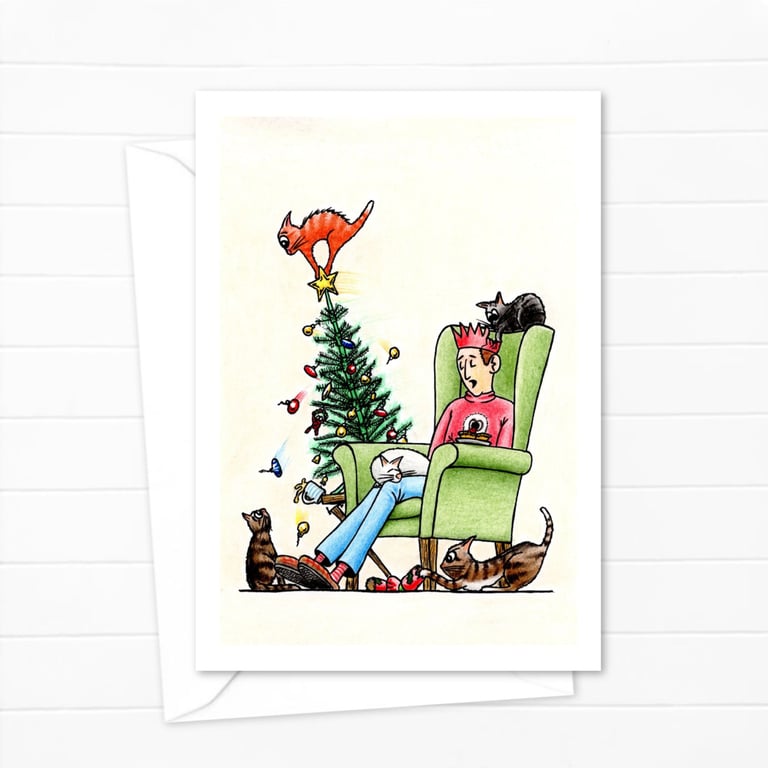 Cats Christmas Card: Hand Drawn Playful Kittens Illustration (608)
