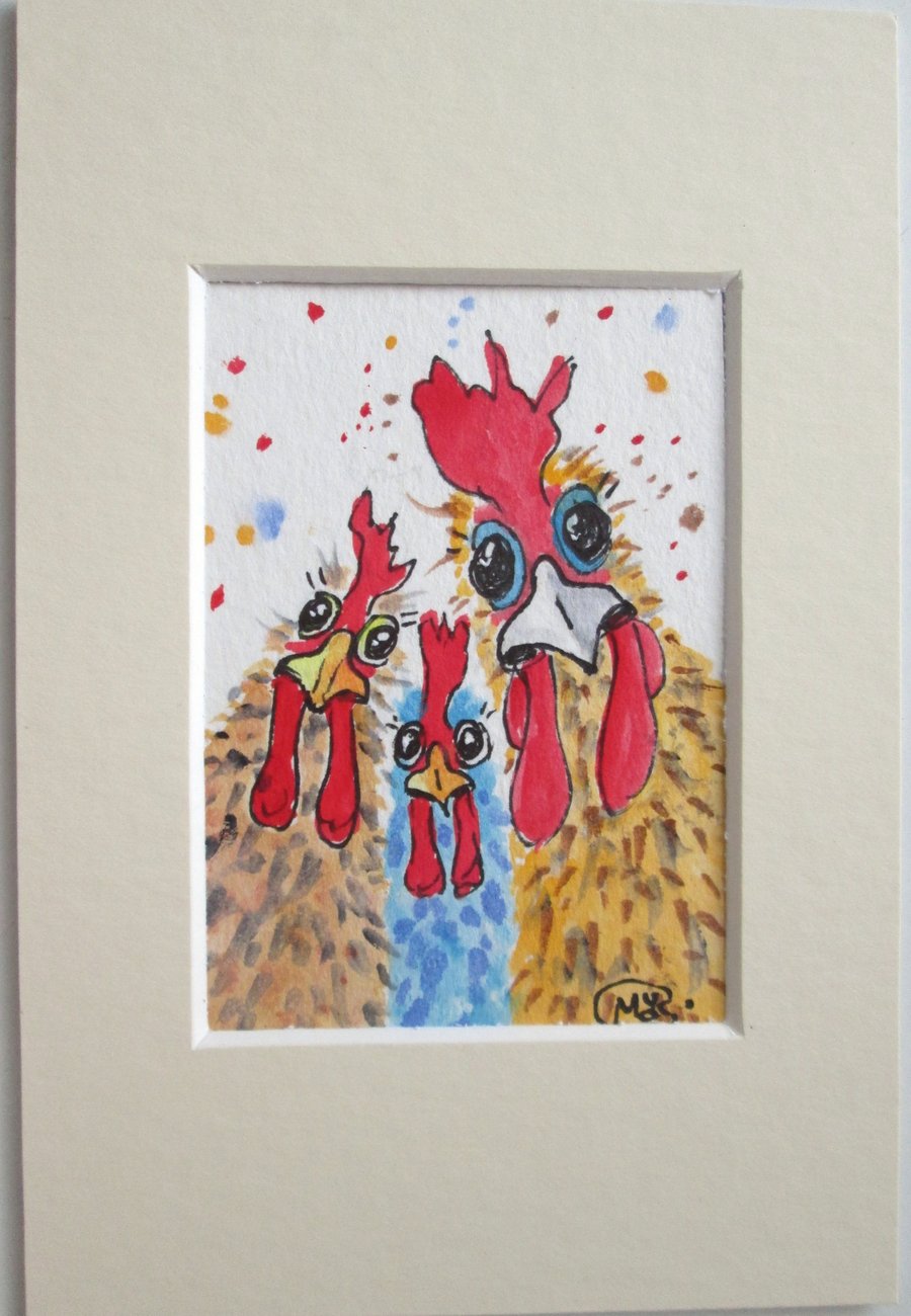 Chicken Girls miniature ACEO Original Painting