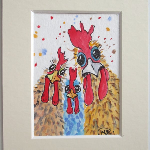 Chicken Girls miniature ACEO Original Painting