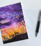 Sunrise sky. Silhouette tree. Printed card. Rural scene. Yorkshire.  - Image 2