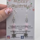 Snowflake charm earrings with light  pink glass beads and sterling silver hooks