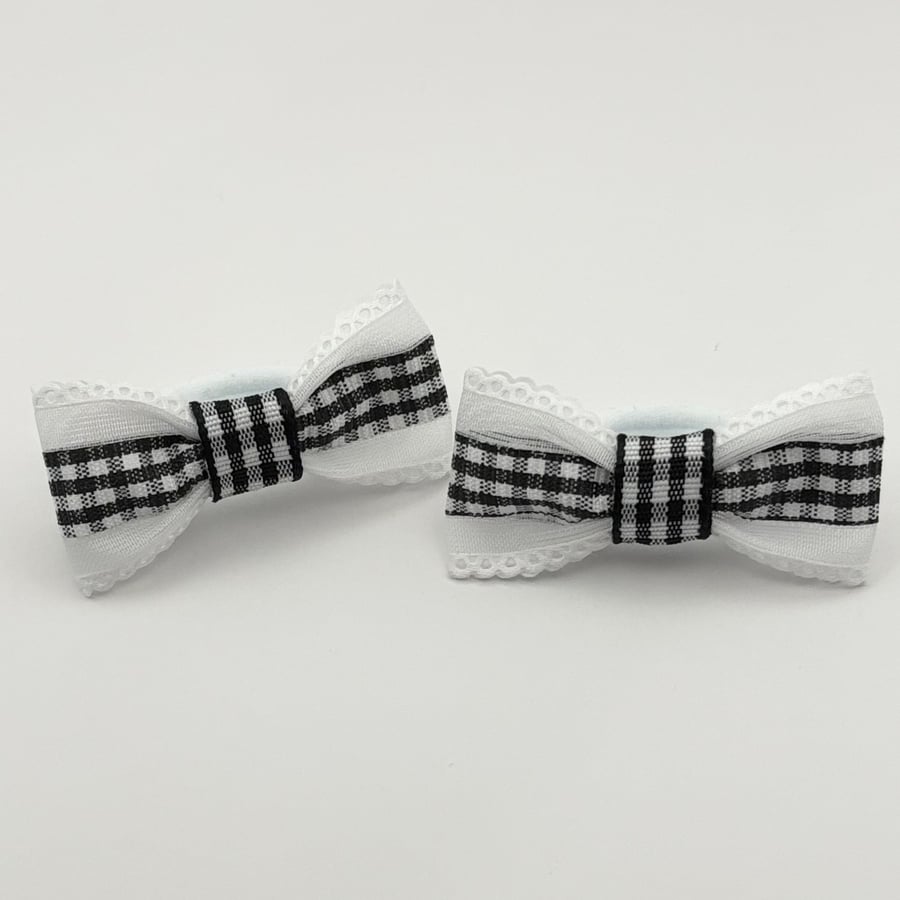 Black Gingham Bow Hair Bobbles 