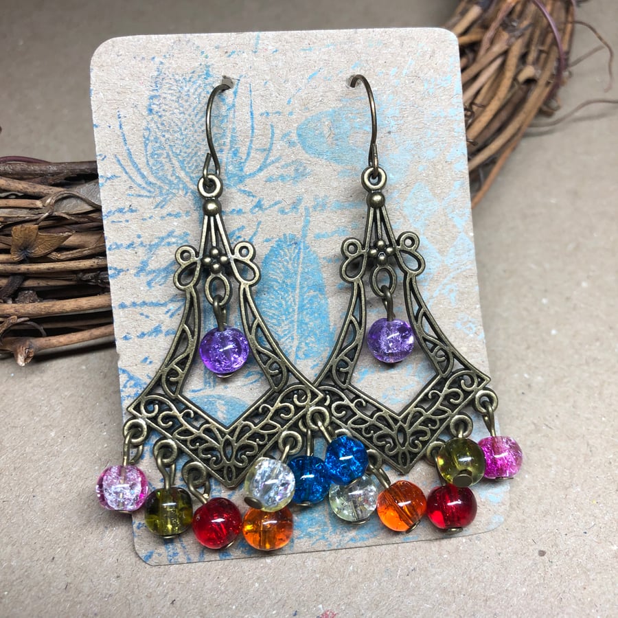 Rainbow glass chandelier earrings