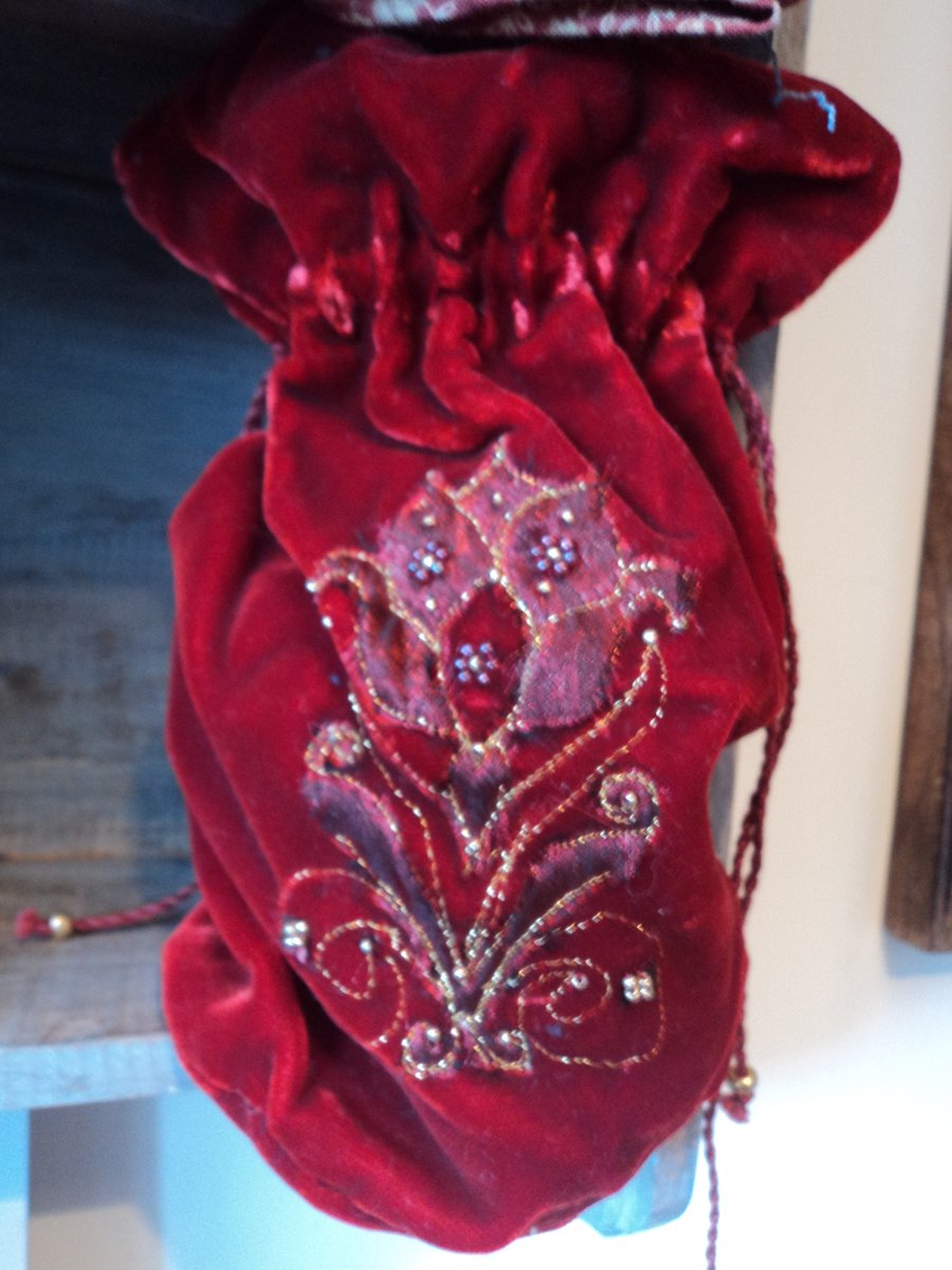 SALE! Beautiful red velvet drawstring bag.