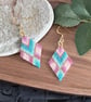 Pink and Blue Geometric Chevron Beadwork Earrings