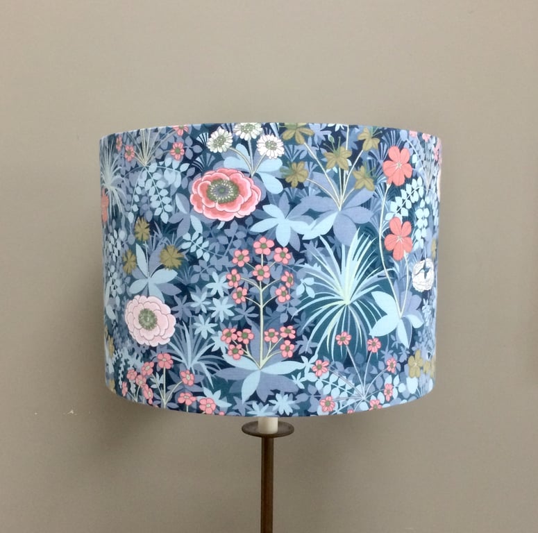 Grey Blue Peach Italian Garden Pat Albeck Vintage Fabric Lampshade option 