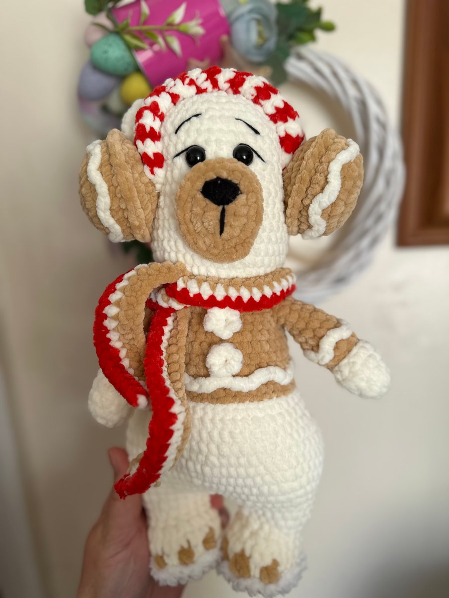 Handmade Crochet Amigurumi Christmas Polar Bear With Earmuffs Soft Plushie Toy