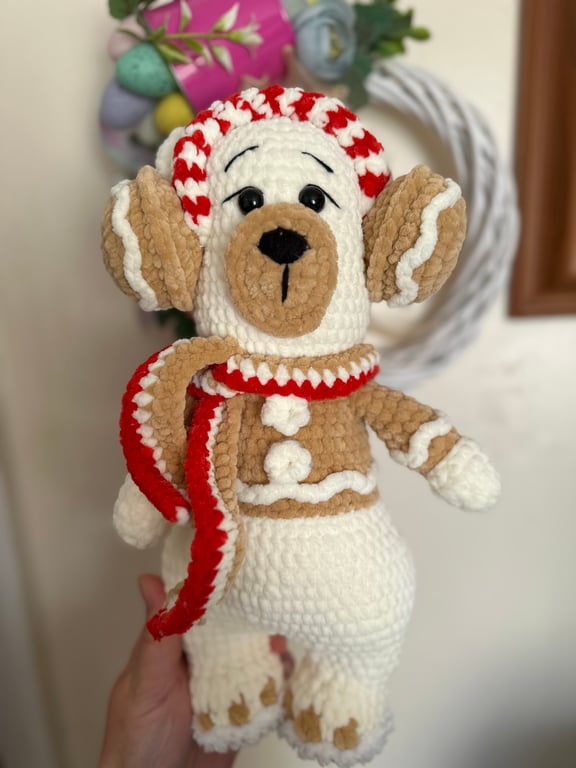 Handmade Crochet Amigurumi Christmas Polar Bear With Earmuffs Soft Plushie Toy