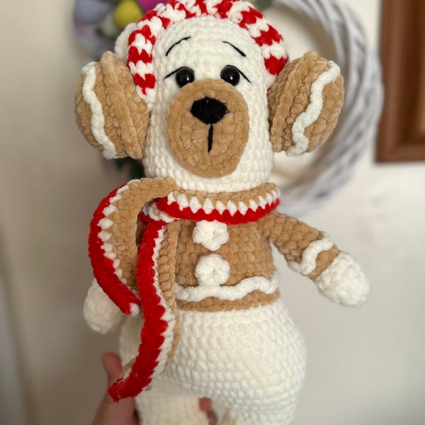 Handmade Crochet Amigurumi Christmas Polar Bear With Earmuffs Soft Plushie Toy