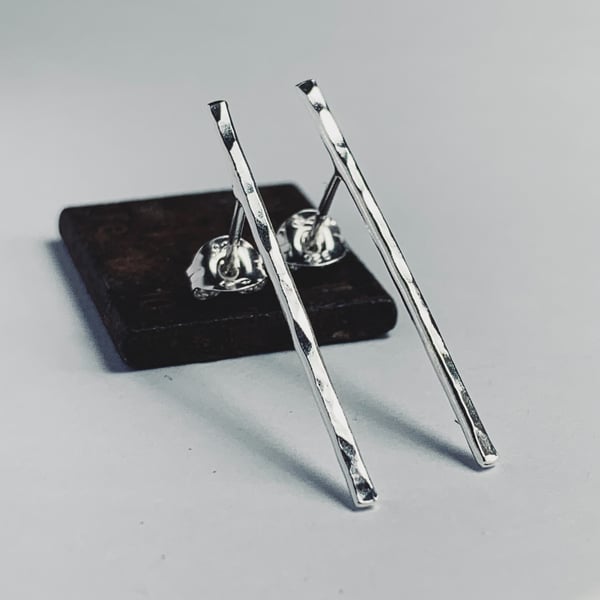 Recycled Sterling Silver Handmade Skinny Bar earrings by Nyaki Punk Jewellery