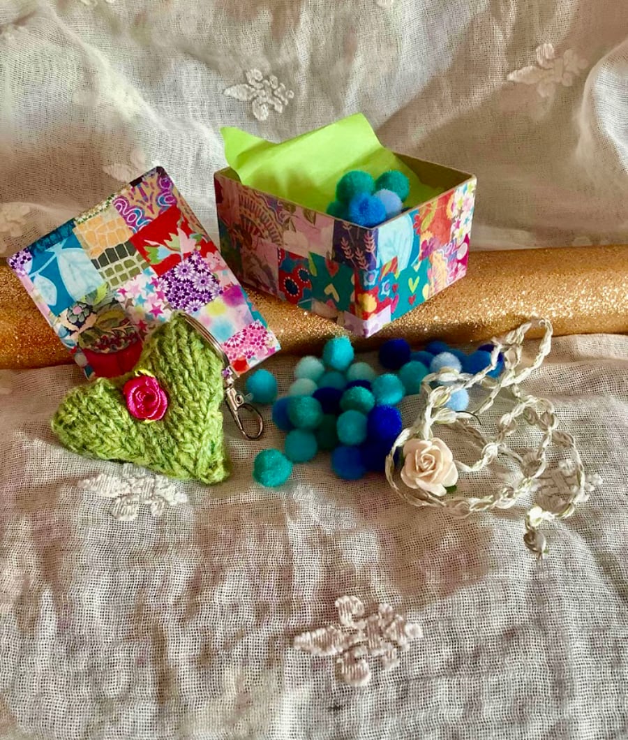 Hand knitted key ring in a pretty box