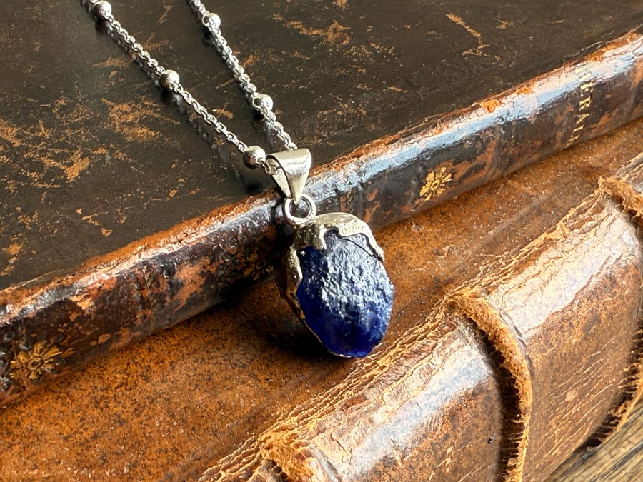 Sterling Silver Large Rough Sapphire Pendant