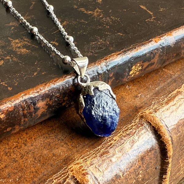 Sterling Silver Large Rough Sapphire Pendant