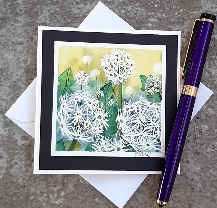 Mini Handpainted Blank Card. Letterbox Gift Dandelion Clocks