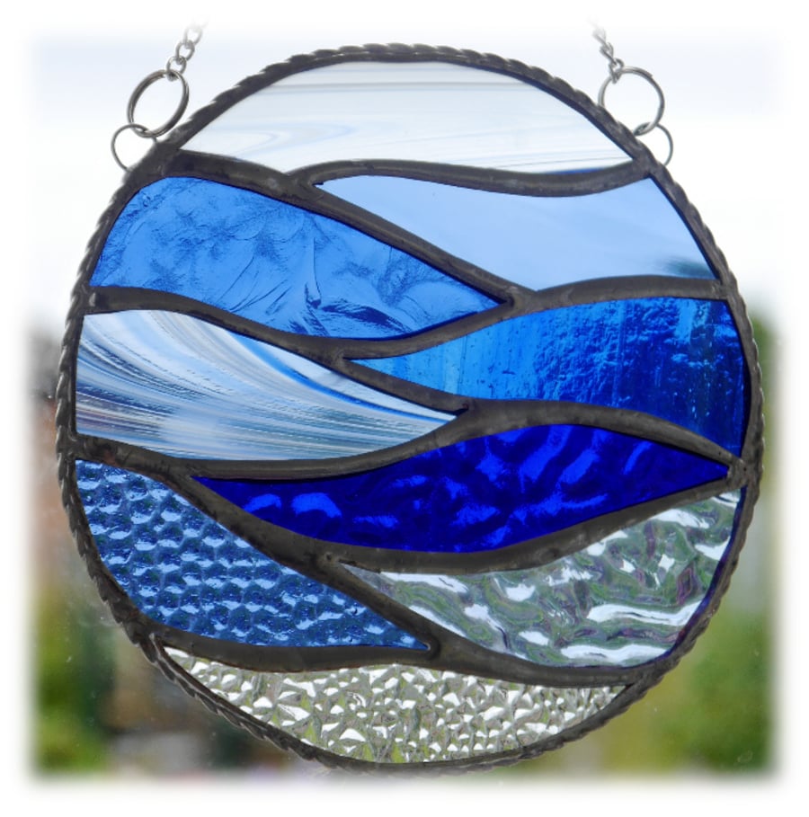 Making Waves Stained Glass Suncatcher Handmade Ring Sea 003