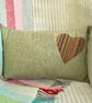 Tweed Appliqué Heart Scatter Cushion with Pad, Sage 46x30cm - Image 2