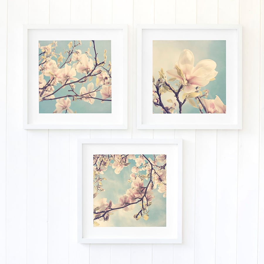 Pastel magnolia wall art prints - Floral bedroom art - Floral decor print set