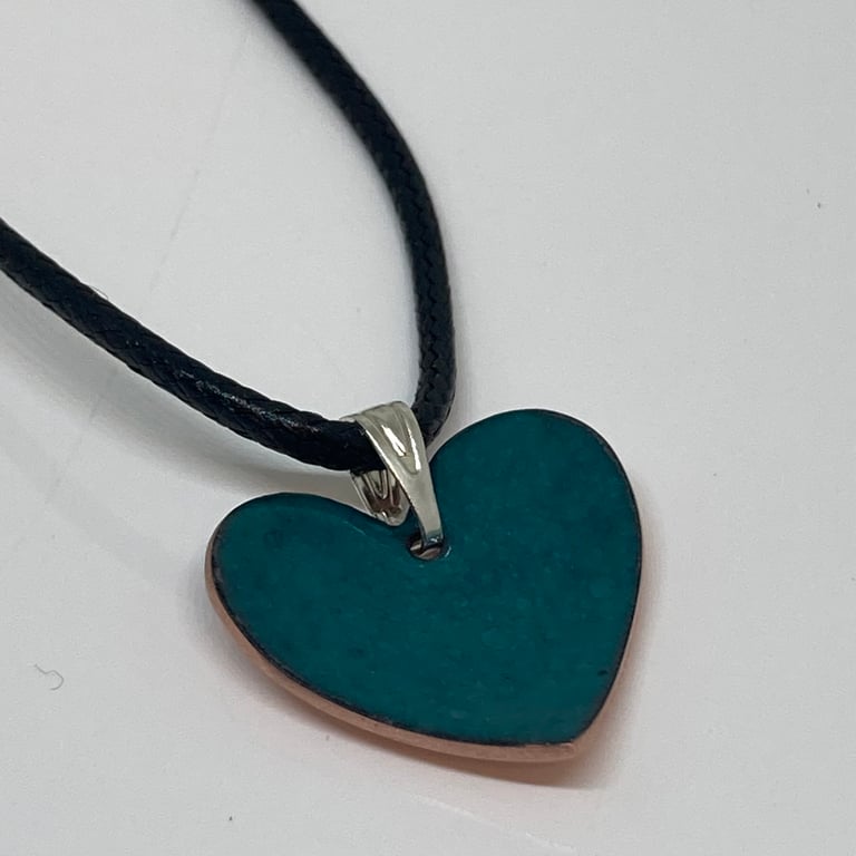 Teal enamel heart shaped pendant