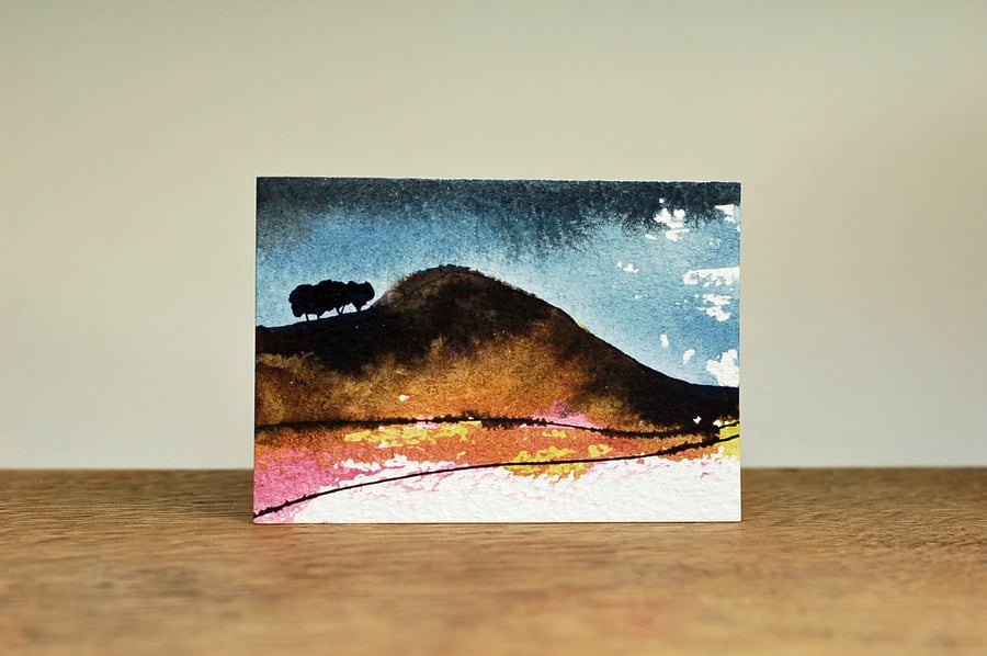 Landscape painting with trees - Original ACEO