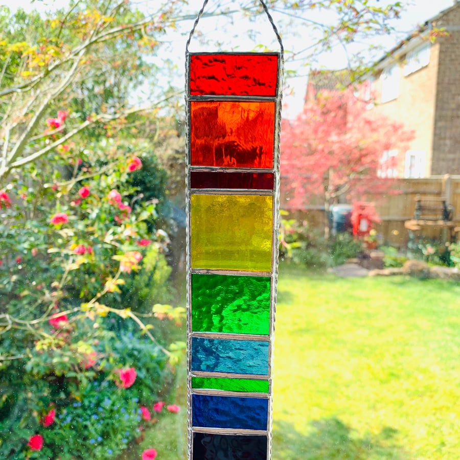 Stained Glass Rainbow Strip Garden Hanger - Handmade Hanging Decoration 